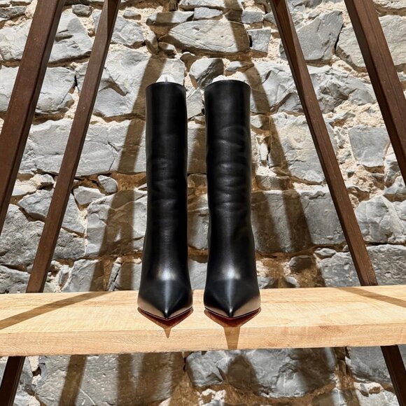 Christian Louboutin Astrilarge 100 Booty Black Leather Heeled Boots - Picture 2 of 11